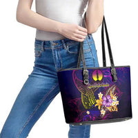 New Caledonia Leather Tote Bag Whale Hibiscus Polynesian