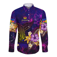 New Caledonia Long Sleeve Button Shirt Whale Hibiscus Polynesian