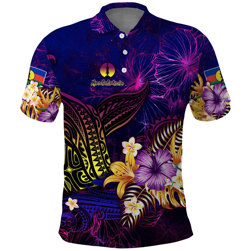 New Caledonia Polo Shirt Whale Hibiscus Polynesian DT02 Purple - Polynesian Pride