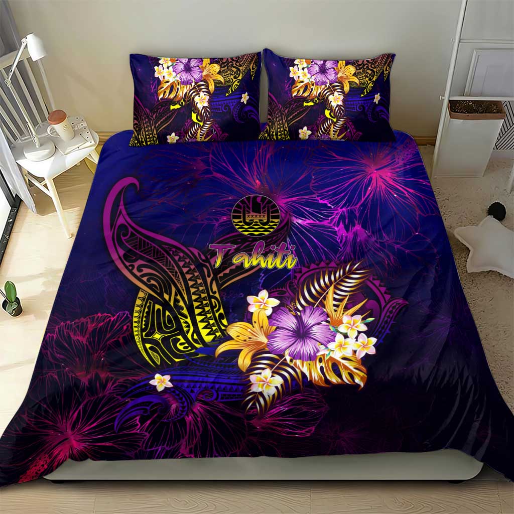 Tahiti French Polynesia Bedding Set Whale Hibiscus Polynesian