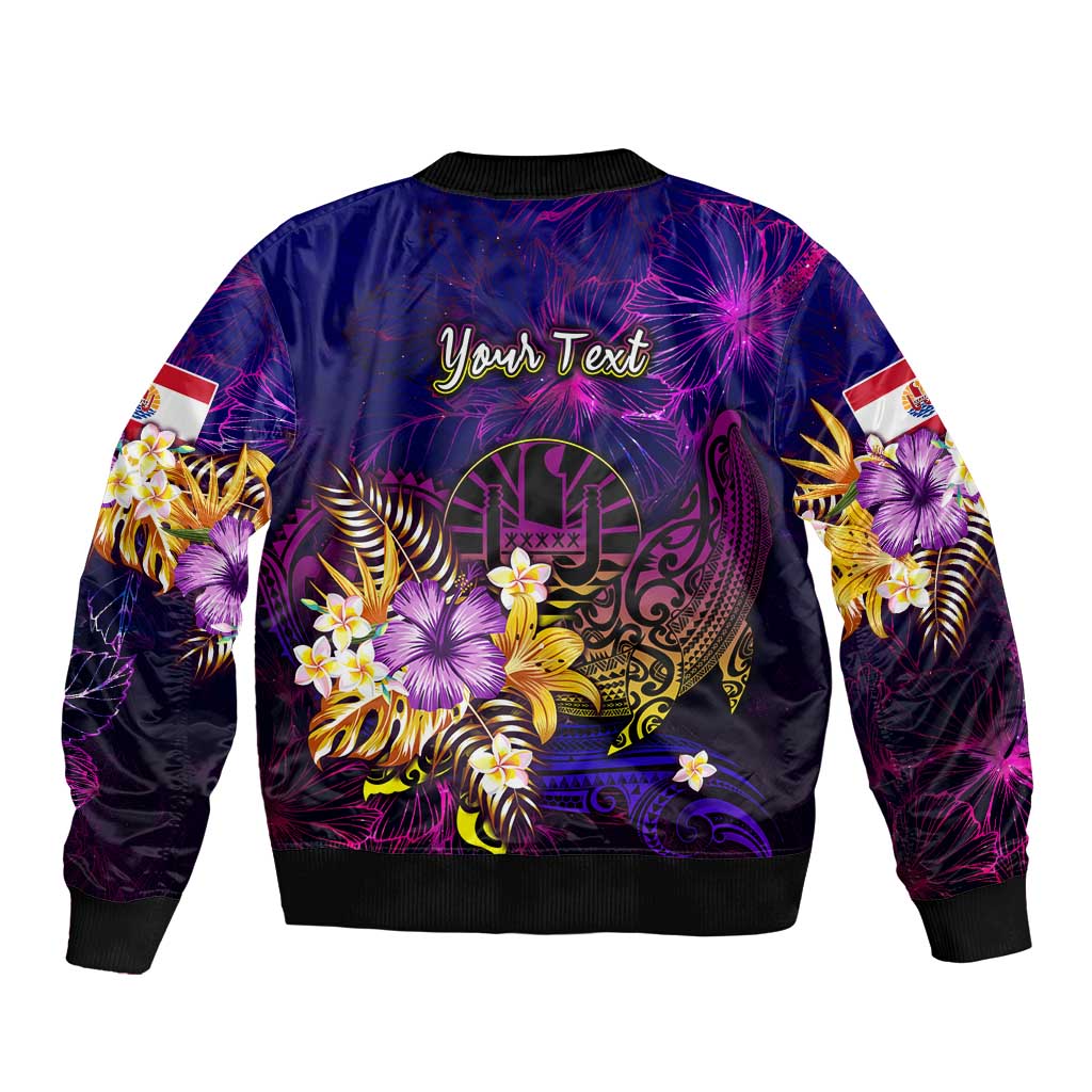 Tahiti French Polynesia Bomber Jacket Whale Hibiscus Polynesian