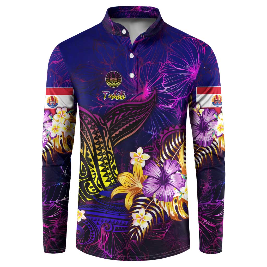 Tahiti French Polynesia Button Sweatshirt Whale Hibiscus Polynesian