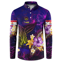 Tahiti French Polynesia Button Sweatshirt Whale Hibiscus Polynesian