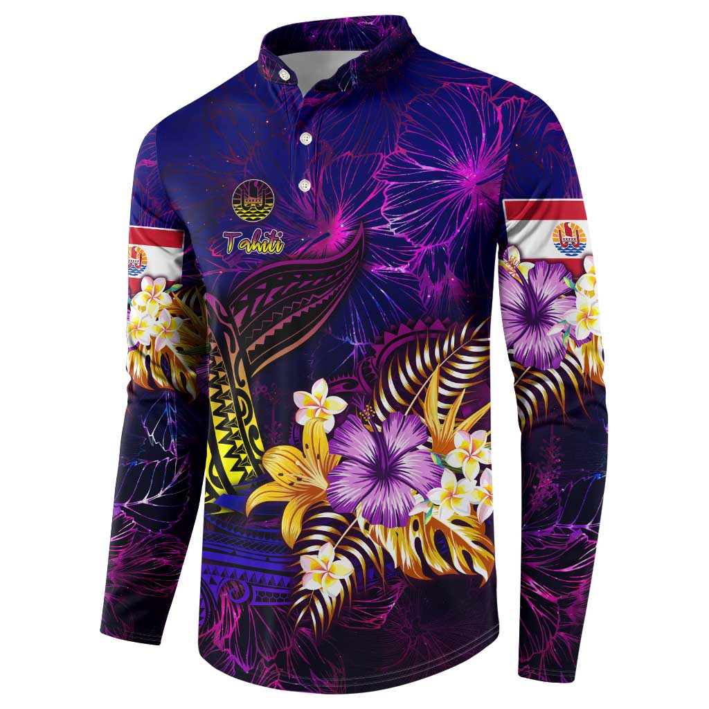 Tahiti French Polynesia Button Sweatshirt Whale Hibiscus Polynesian