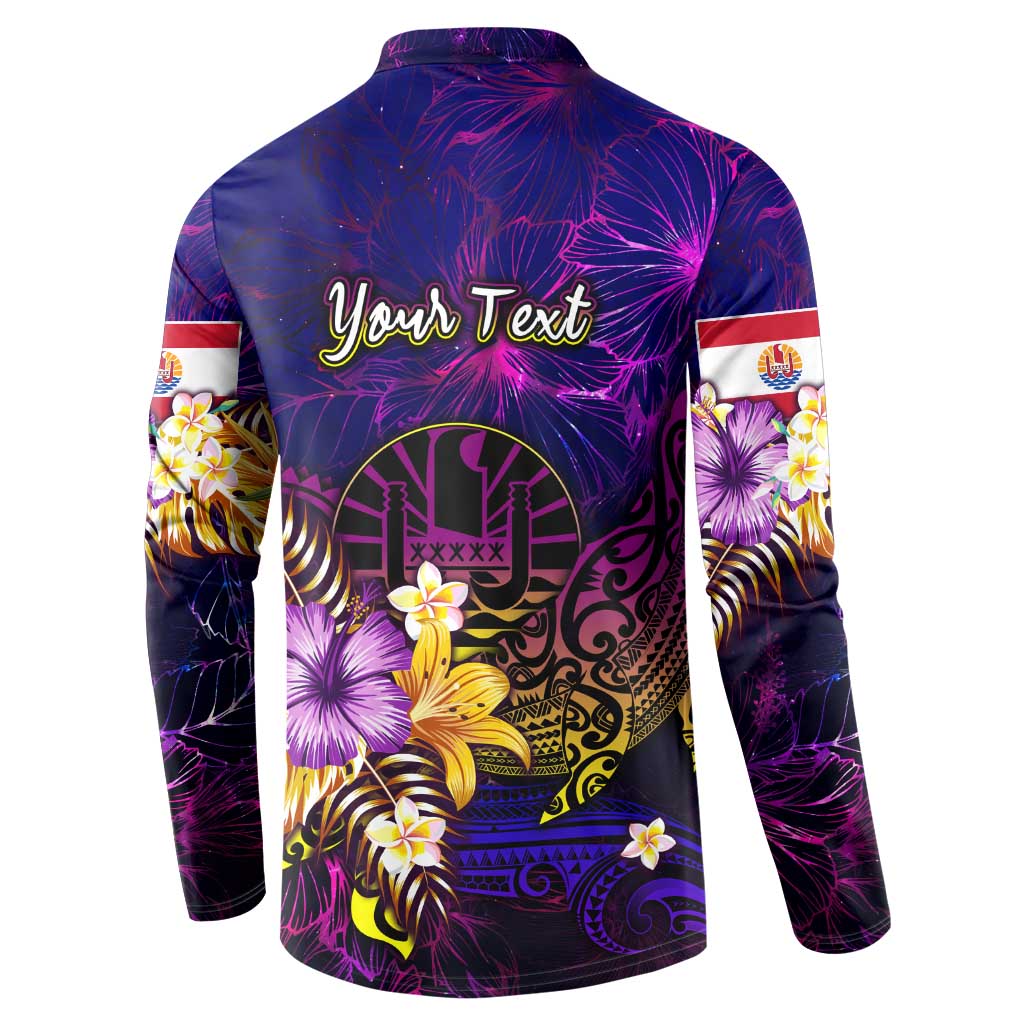 Tahiti French Polynesia Button Sweatshirt Whale Hibiscus Polynesian