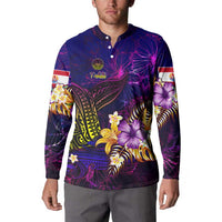 Tahiti French Polynesia Button Sweatshirt Whale Hibiscus Polynesian