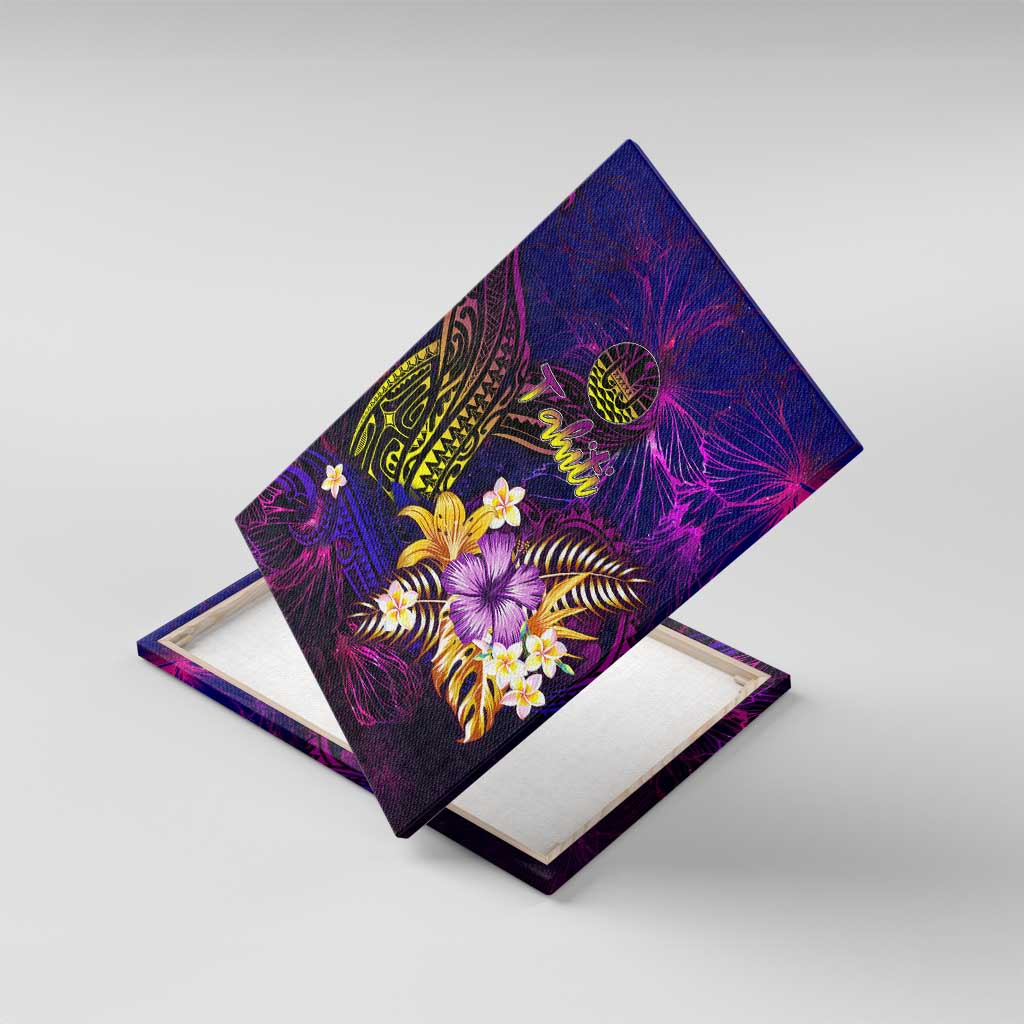 Tahiti French Polynesia Canvas Wall Art Whale Hibiscus Polynesian DT02 With Frame Purple - Polynesian Pride