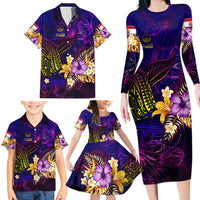 Tahiti French Polynesia Family Matching Long Sleeve Bodycon Dress and Hawaiian Shirt Whale Hibiscus Polynesian