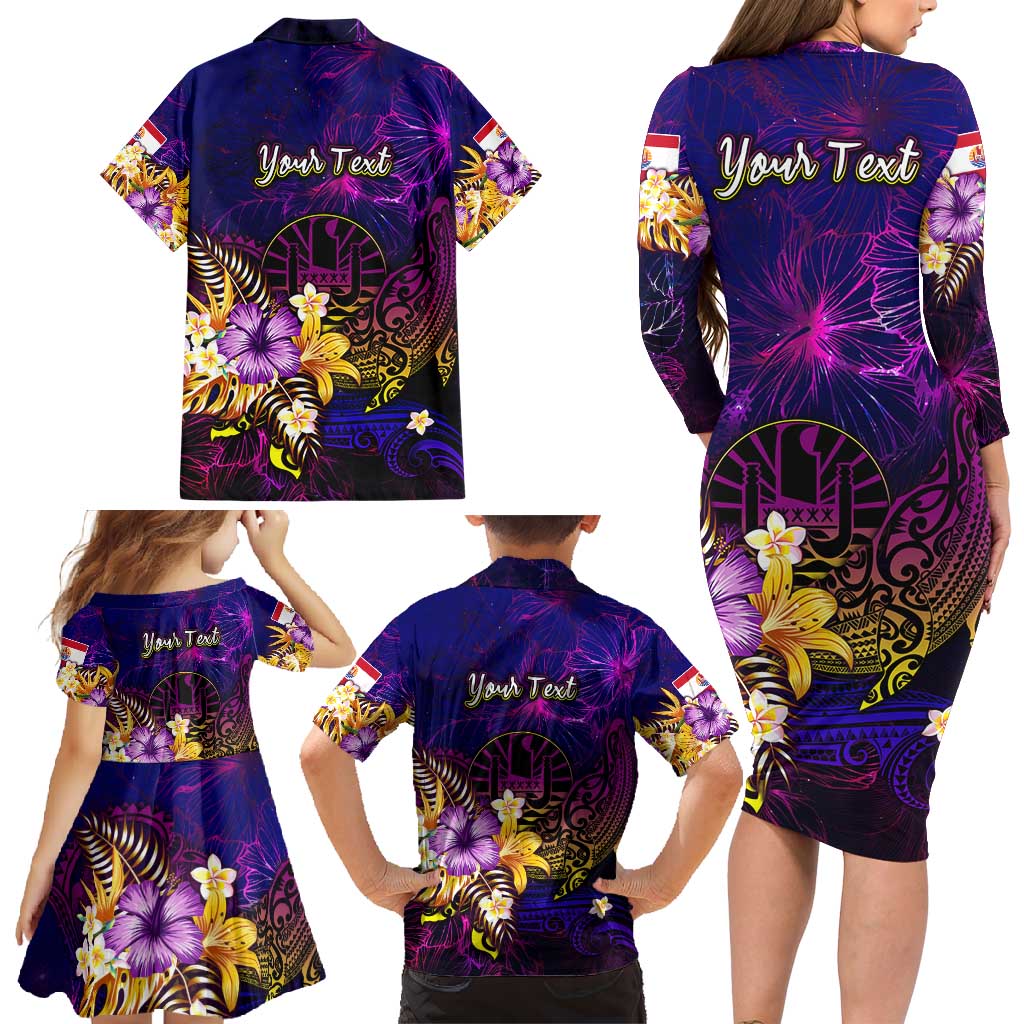Tahiti French Polynesia Family Matching Long Sleeve Bodycon Dress and Hawaiian Shirt Whale Hibiscus Polynesian