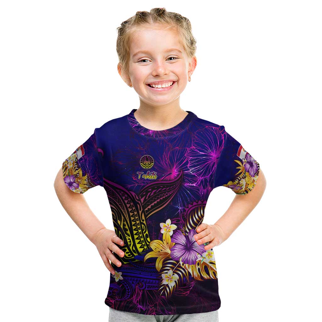 Tahiti French Polynesia Kid T Shirt Whale Hibiscus Polynesian