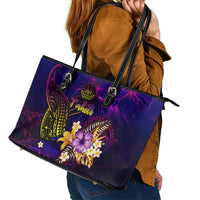 Tahiti French Polynesia Leather Tote Bag Whale Hibiscus Polynesian