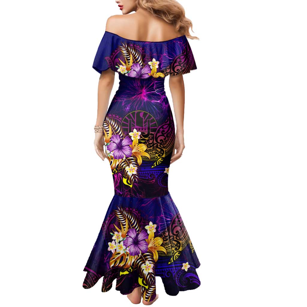 Tahiti French Polynesia Mermaid Dress Whale Hibiscus Polynesian