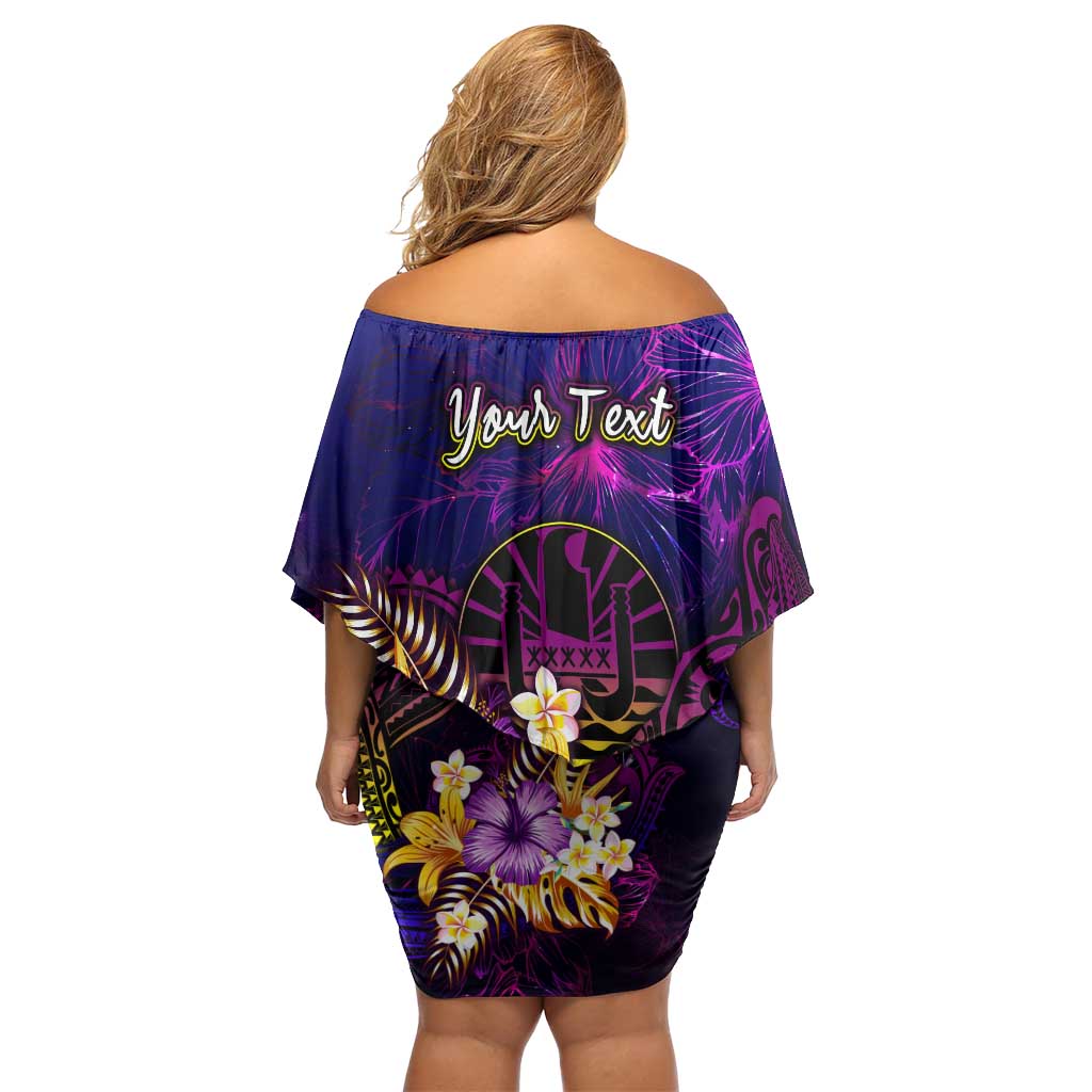 Tahiti French Polynesia Off Shoulder Short Dress Whale Hibiscus Polynesian