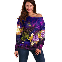 Tahiti French Polynesia Off Shoulder Sweater Whale Hibiscus Polynesian