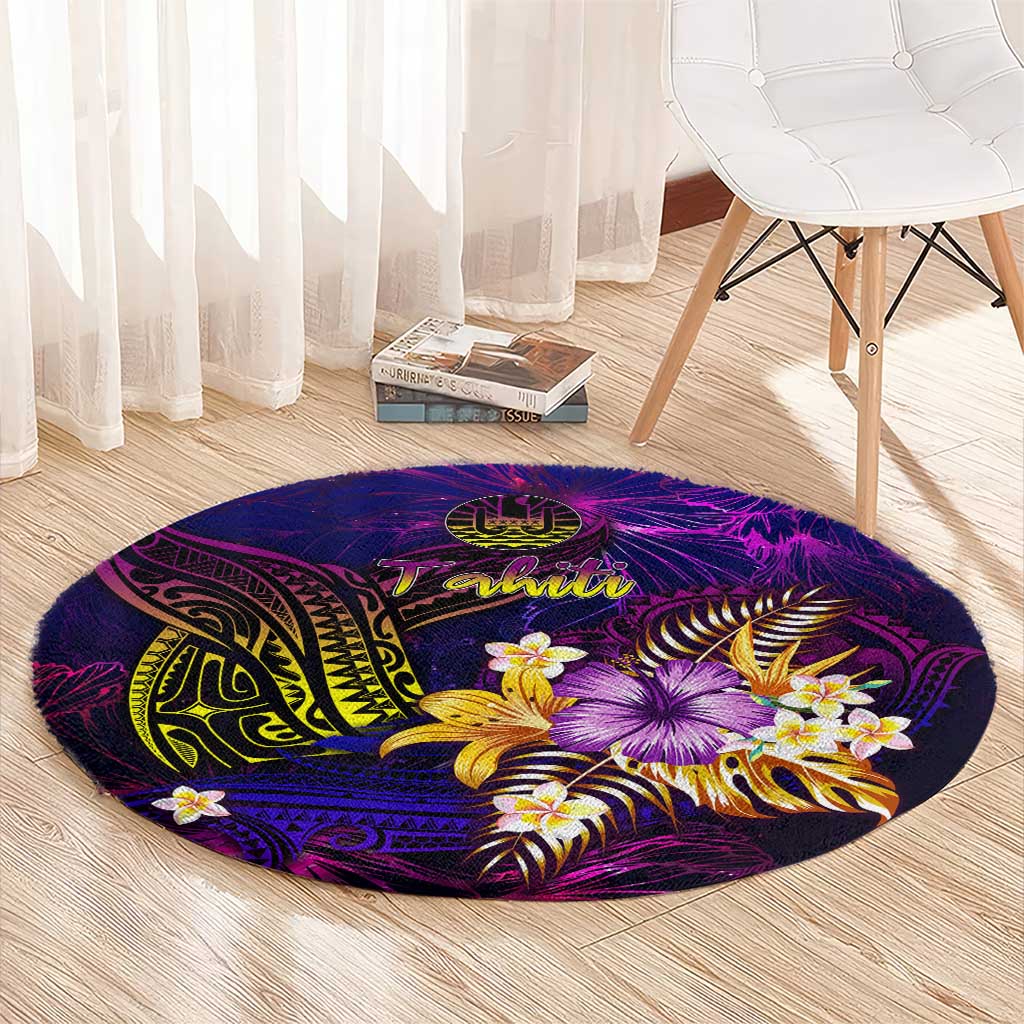 Tahiti French Polynesia Round Carpet Whale Hibiscus Polynesian