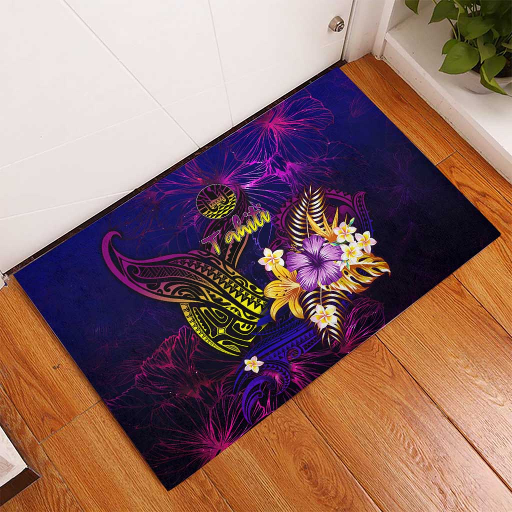 Tahiti French Polynesia Rubber Doormat Whale Hibiscus Polynesian