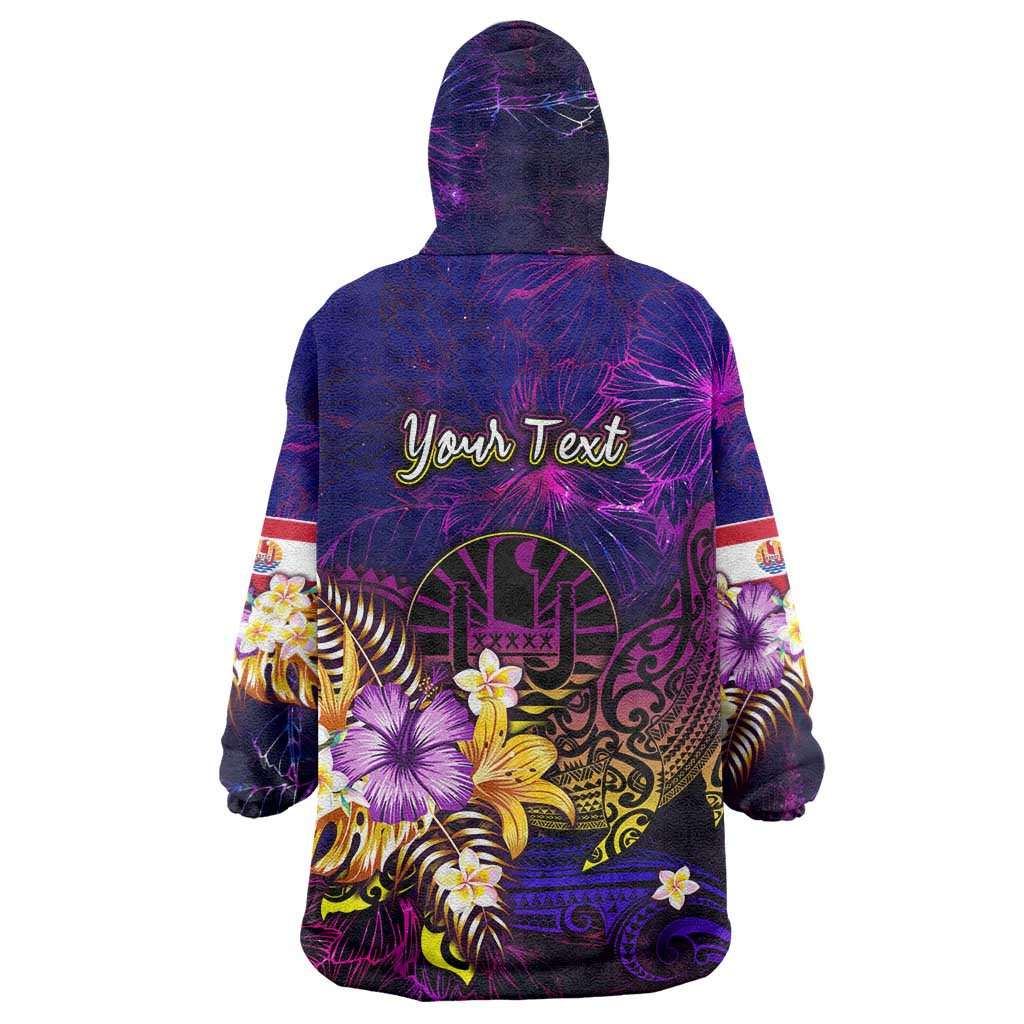 Tahiti French Polynesia Wearable Blanket Hoodie Whale Hibiscus Polynesian