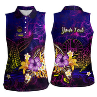 Tahiti French Polynesia Women Sleeveless Polo Shirt Whale Hibiscus Polynesian