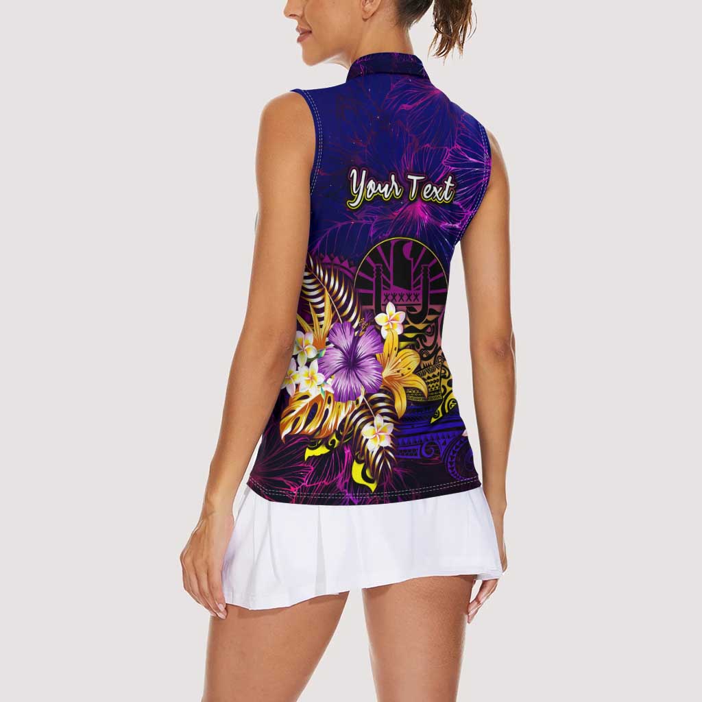 Tahiti French Polynesia Women Sleeveless Polo Shirt Whale Hibiscus Polynesian