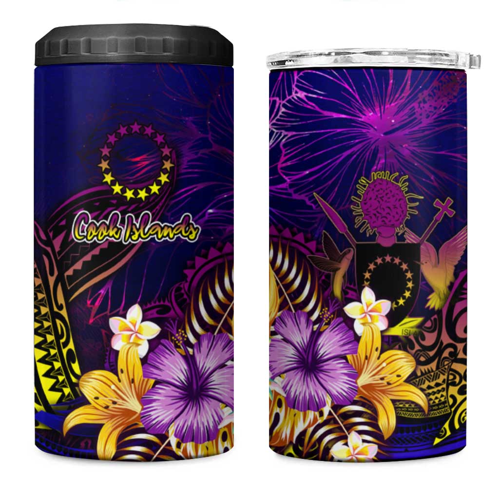 Cook Islands 4 in 1 Can Cooler Tumbler Whale Hibiscus Polynesian DT02 One Size: 16 oz Purple - Polynesian Pride