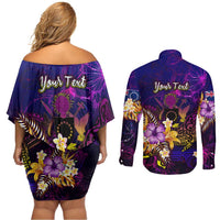 Cook Islands Couples Matching Off Shoulder Short Dress and Long Sleeve Button Shirt Whale Hibiscus Polynesian DT02 - Polynesian Pride