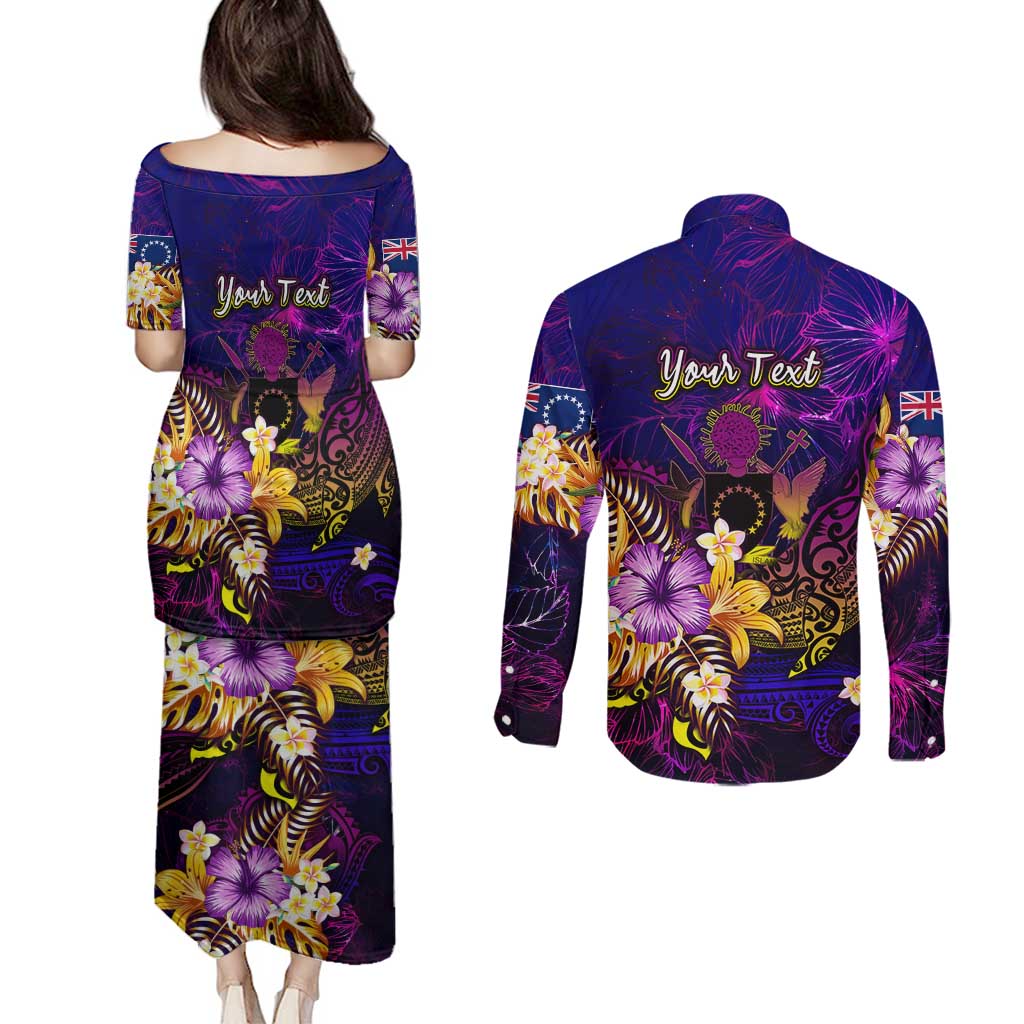 Cook Islands Couples Matching Puletasi and Long Sleeve Button Shirt Whale Hibiscus Polynesian DT02 - Polynesian Pride