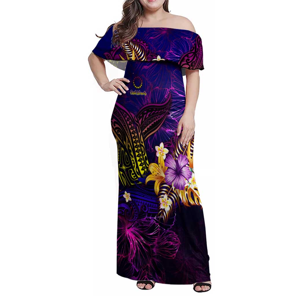 Cook Islands Family Matching Off Shoulder Maxi Dress and Hawaiian Shirt Whale Hibiscus Polynesian DT02 Mom's Dress Purple - Polynesian Pride