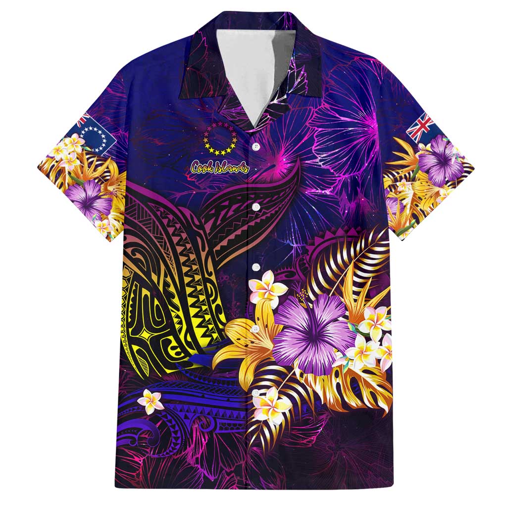 Cook Islands Family Matching Off Shoulder Short Dress and Hawaiian Shirt Whale Hibiscus Polynesian