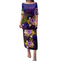 Cook Islands Family Matching Puletasi and Hawaiian Shirt Whale Hibiscus Polynesian DT02 Mom's Dress Purple - Polynesian Pride