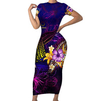 Cook Islands Family Matching Short Sleeve Bodycon Dress and Hawaiian Shirt Whale Hibiscus Polynesian
