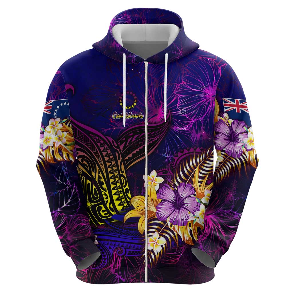 Cook Islands Hoodie Whale Hibiscus Polynesian