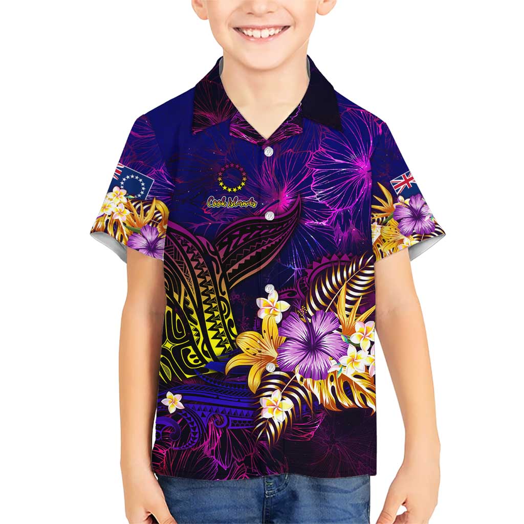 Cook Islands Kid Hawaiian Shirt Whale Hibiscus Polynesian DT02 Kid Purple - Polynesian Pride