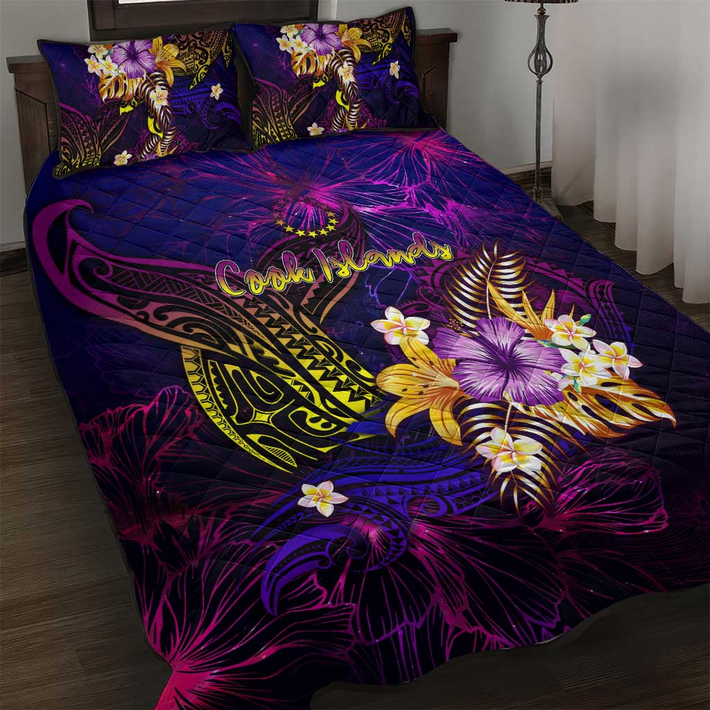 Cook Islands Quilt Bed Set Whale Hibiscus Polynesian DT02 Purple - Polynesian Pride