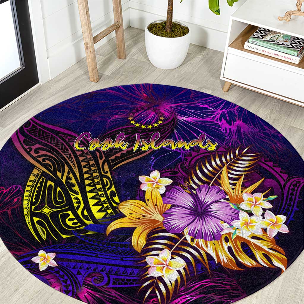 Cook Islands Round Carpet Whale Hibiscus Polynesian