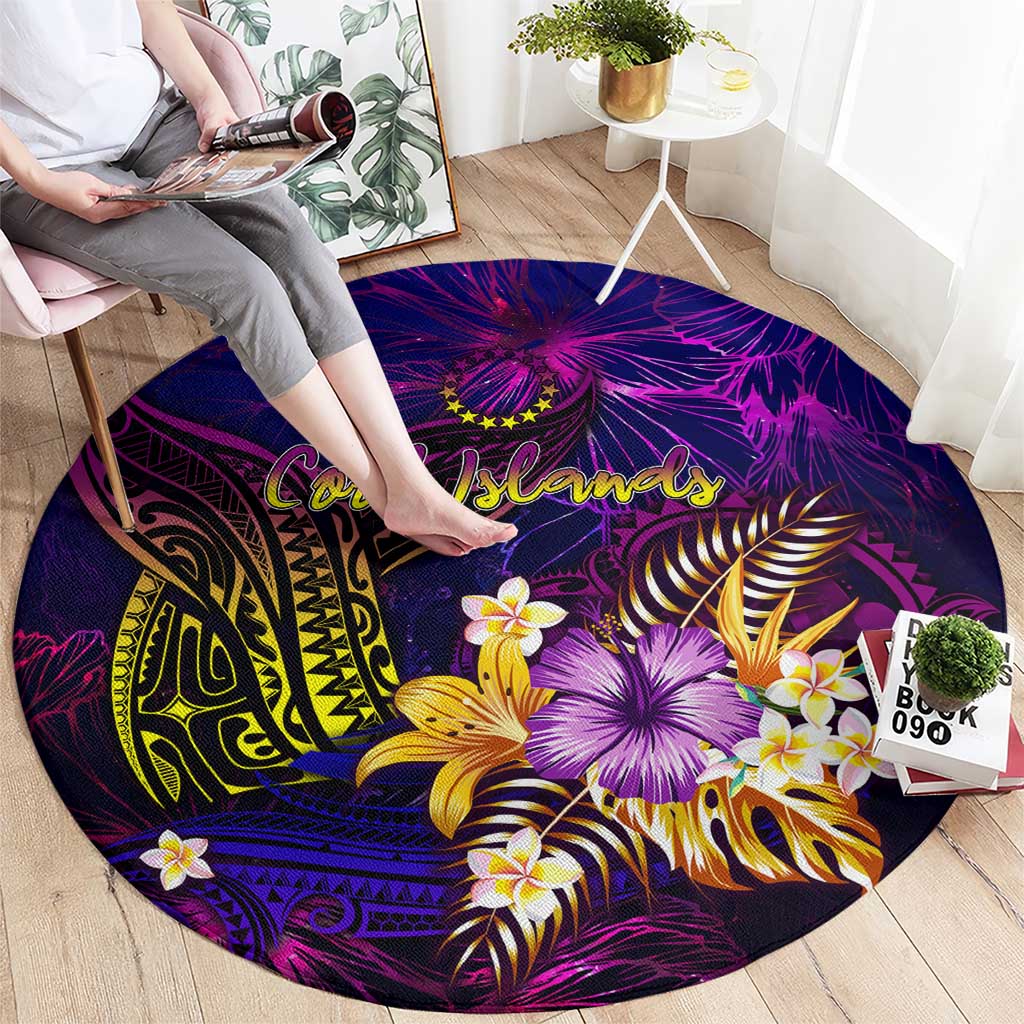 Cook Islands Round Carpet Whale Hibiscus Polynesian