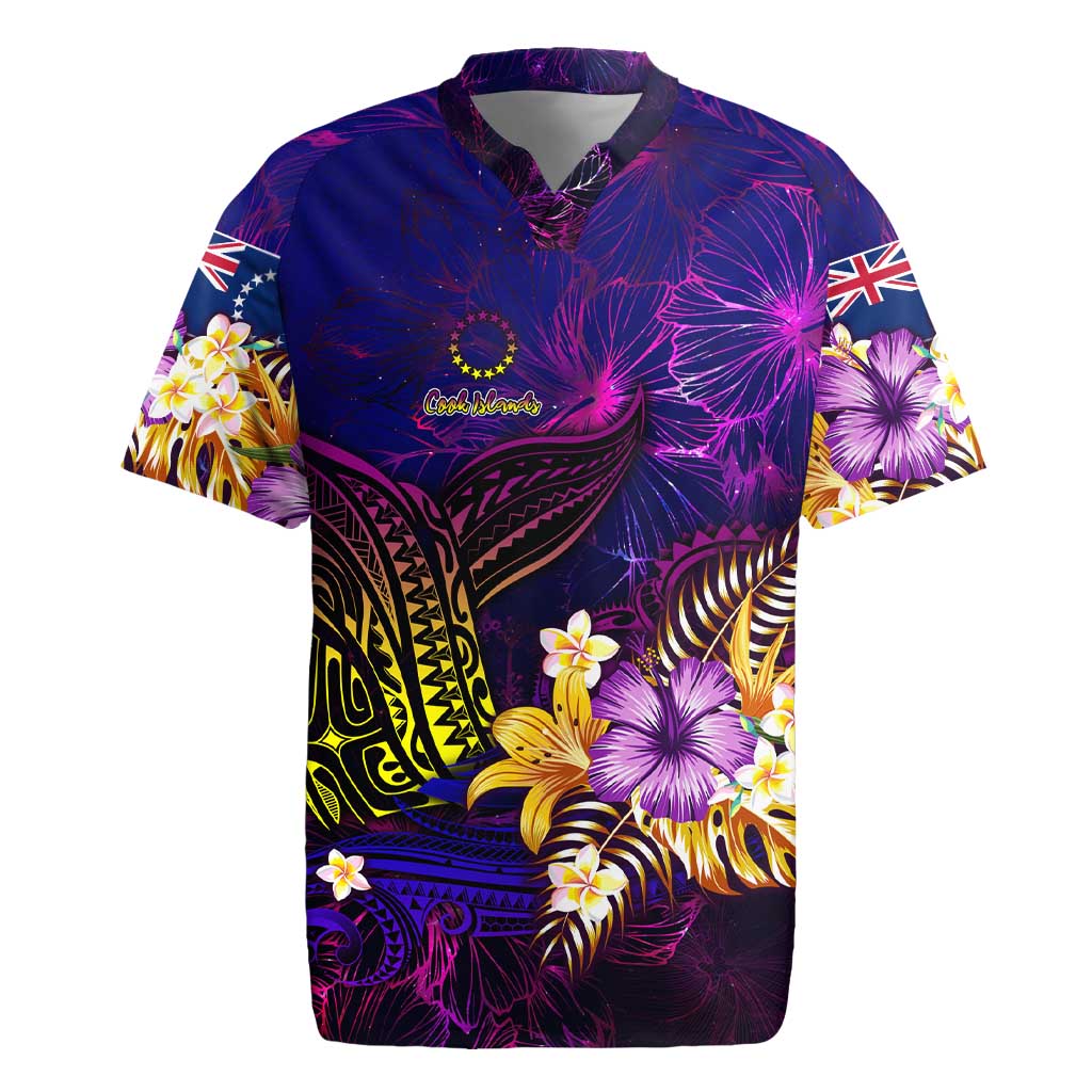 Cook Islands Rugby Jersey Whale Hibiscus Polynesian DT02 Purple - Polynesian Pride