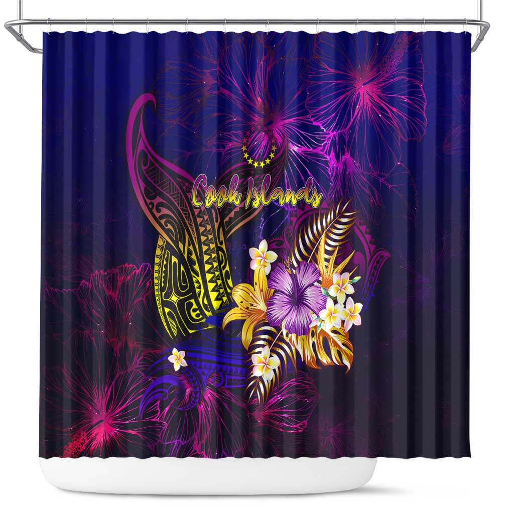 Cook Islands Shower Curtain Whale Hibiscus Polynesian