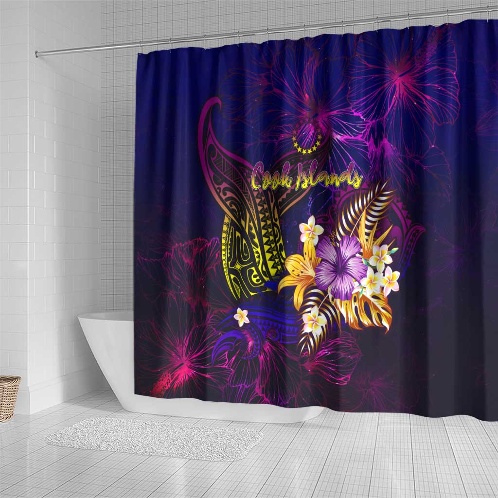 Cook Islands Shower Curtain Whale Hibiscus Polynesian