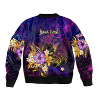 Cook Islands Sleeve Zip Bomber Jacket Whale Hibiscus Polynesian