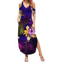 Cook Islands Summer Maxi Dress Whale Hibiscus Polynesian
