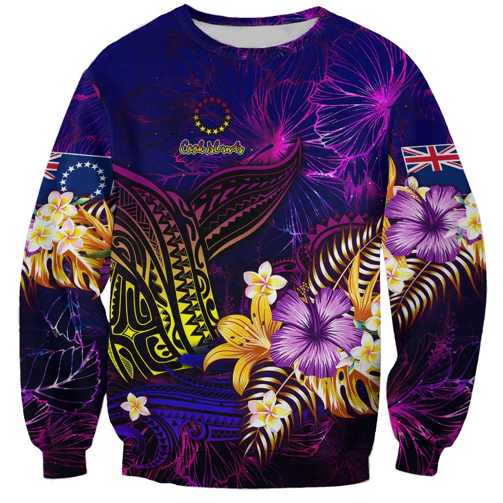 Cook Islands Sweatshirt Whale Hibiscus Polynesian DT02 Unisex Purple - Polynesian Pride