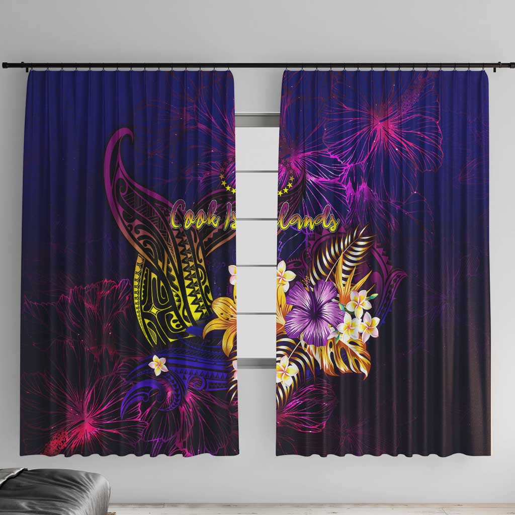 Cook Islands Window Curtain Whale Hibiscus Polynesian DT02 With Hooks Purple - Polynesian Pride