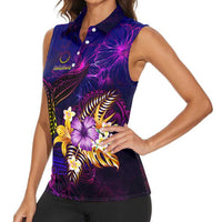 Cook Islands Women Sleeveless Polo Shirt Whale Hibiscus Polynesian