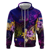 Cook Islands Zip Hoodie Whale Hibiscus Polynesian