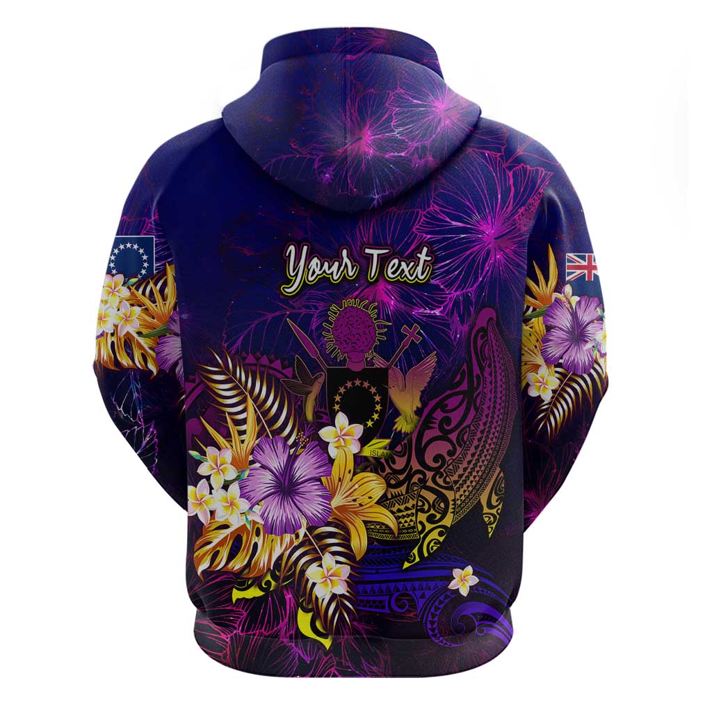 Cook Islands Zip Hoodie Whale Hibiscus Polynesian