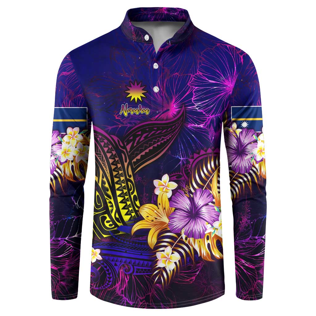 Nauru Button Sweatshirt Whale Hibiscus Polynesian