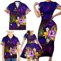 Nauru Family Matching Short Sleeve Bodycon Dress and Hawaiian Shirt Whale Hibiscus Polynesian