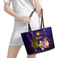 Nauru Leather Tote Bag Whale Hibiscus Polynesian