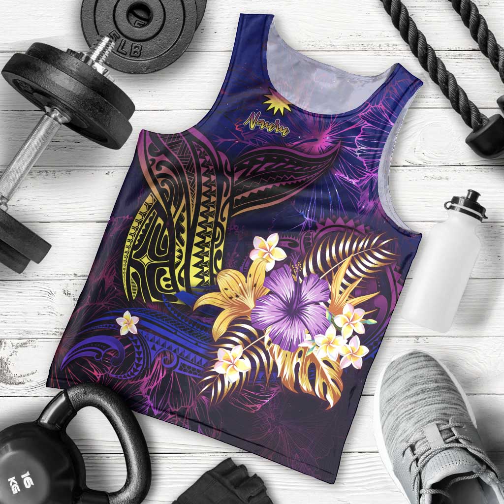 Nauru Men Tank Top Whale Hibiscus Polynesian
