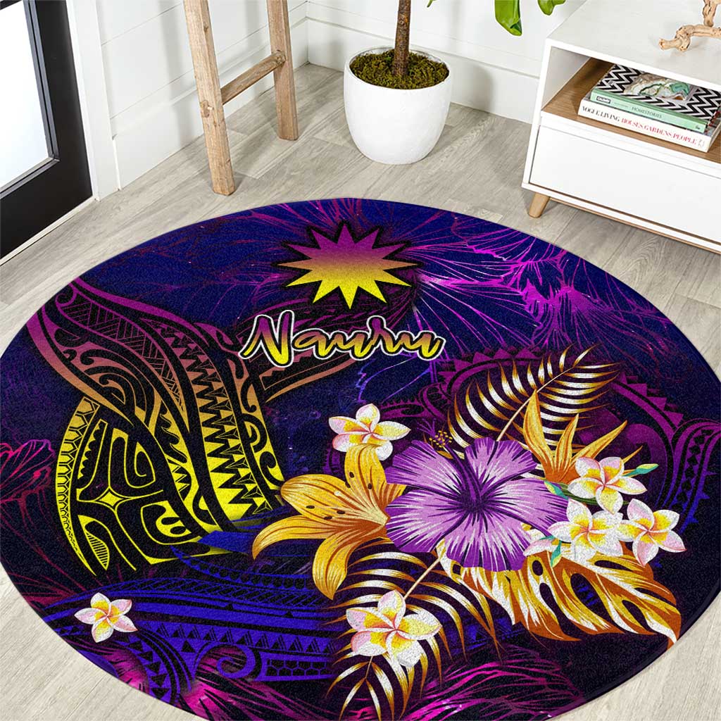 Nauru Round Carpet Whale Hibiscus Polynesian
